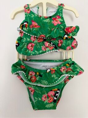 Janie and Jack Green Floral Ruffle Two-Piece Swimsuit baby girl 6-12m